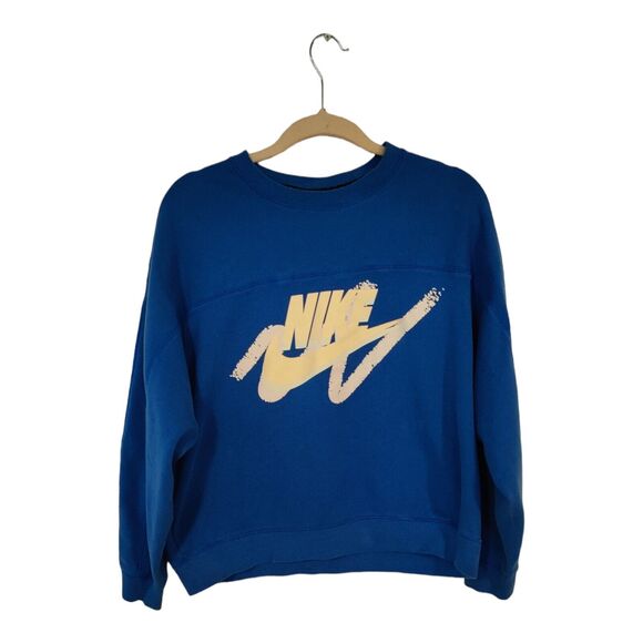 Nike Blue Pullover Sweatshirt distressed waist length with logo Size S - Picture 1 of 11